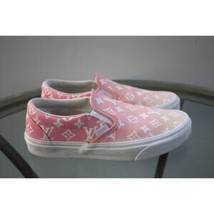 Louis Vuitton x Vans Sneakers Womens 8 / Mens 6.5 Pink LV Logo Custom Slip On